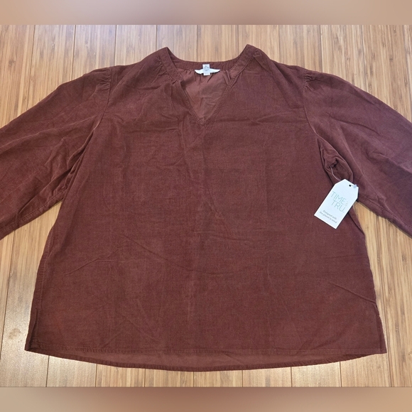 NWT Time & Tru Brown Long Sleeve Blouse - Picture 2 of 10